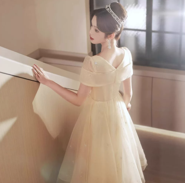Sparkly Ivory Prom Gown , Beaded Embroidered Tulle Corset Maxi Evening Dress RS1584