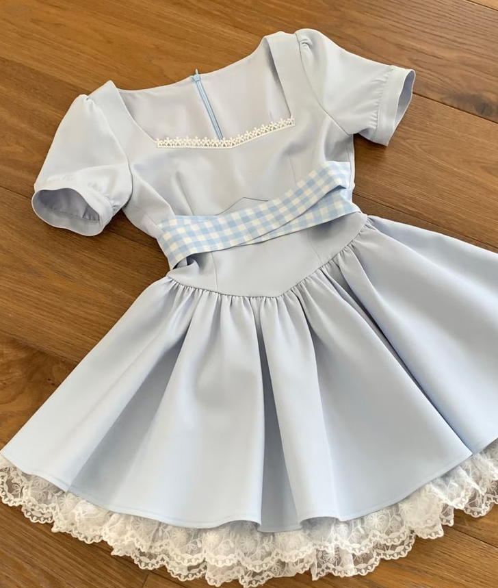 Cute Pale Blue Homecoming Dress , Lace Trim Satin Corset Short Prom Dress RS1608