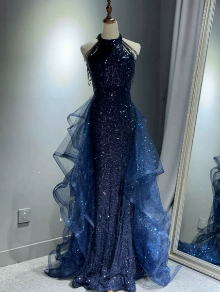 Sparkly Starry Prom Gown , Tulle Glitter Maxi Evening Dress Celebrity Dress RS1632