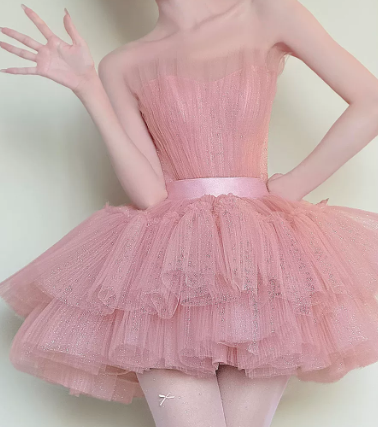 Elegant Pink Homecoming Dress , Tulle Tiered Romantic Corset Short Prom Dress RS1621