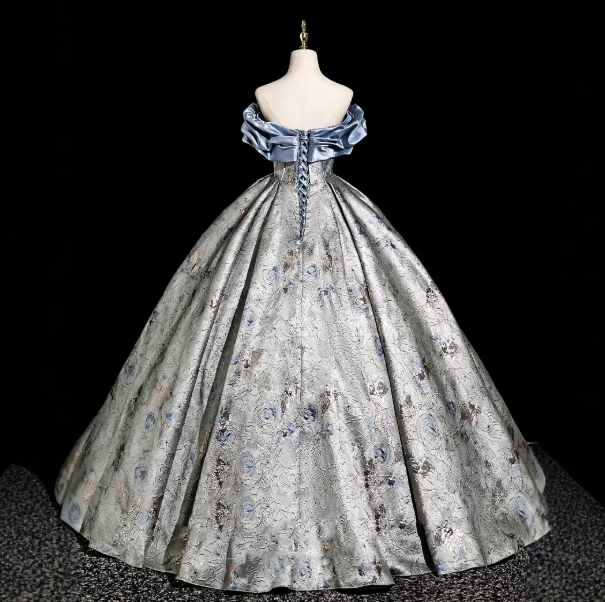 Sliver Gorgeous Prom Gown , Silky Satin Applique Maxi Quinceanera Dress Evening Dress RS1642