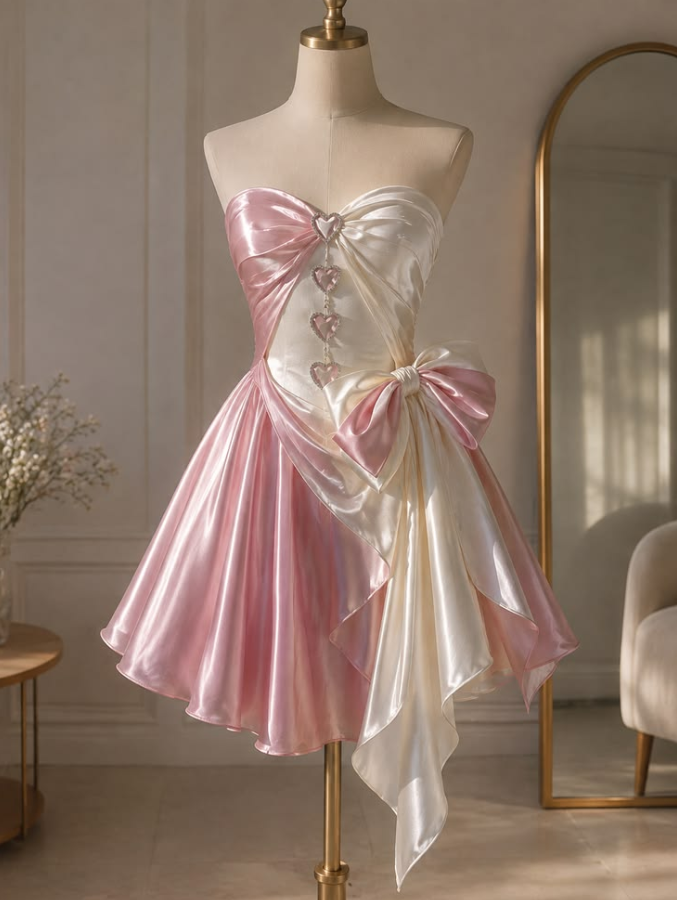 Contrast Sweet Homecoming Dress , Silky Satin Corset Princess Short Prom Dress RS1663