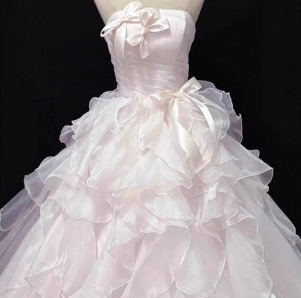 Dreamy Blush Pink Prom Gown , Tulle Pleated Corset Maxi Evening Dress Birthday Dress RS1651