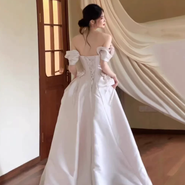 Sweet Blush Pink Prom Gown , Flowy Satin Applique Corset Maxi Evening Dress Birthday Dress RS1653