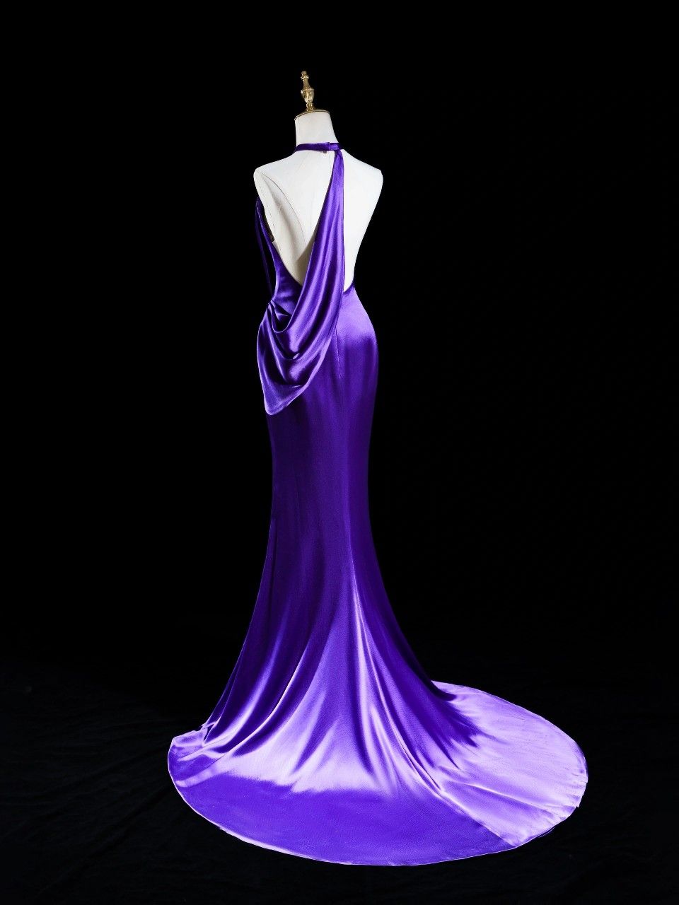Dark purple halterneck slim-waisted long dress, prom dress R5349