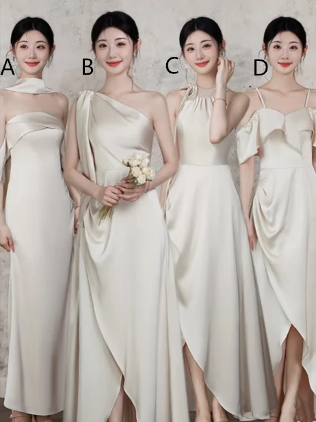 Light grey satin fitted waist elegant ball gown, bridesmaid dress R6121