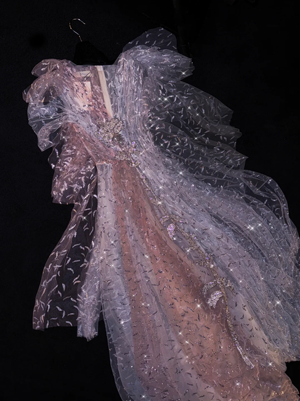 Light pink round neck fitted waist long ball gown/bridal dress R8805