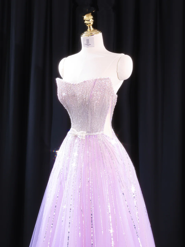 Light purple strapless fitted long ball gown R8925