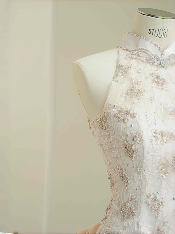 Pink sleeveless waist elegant long dress, prom dress R5628