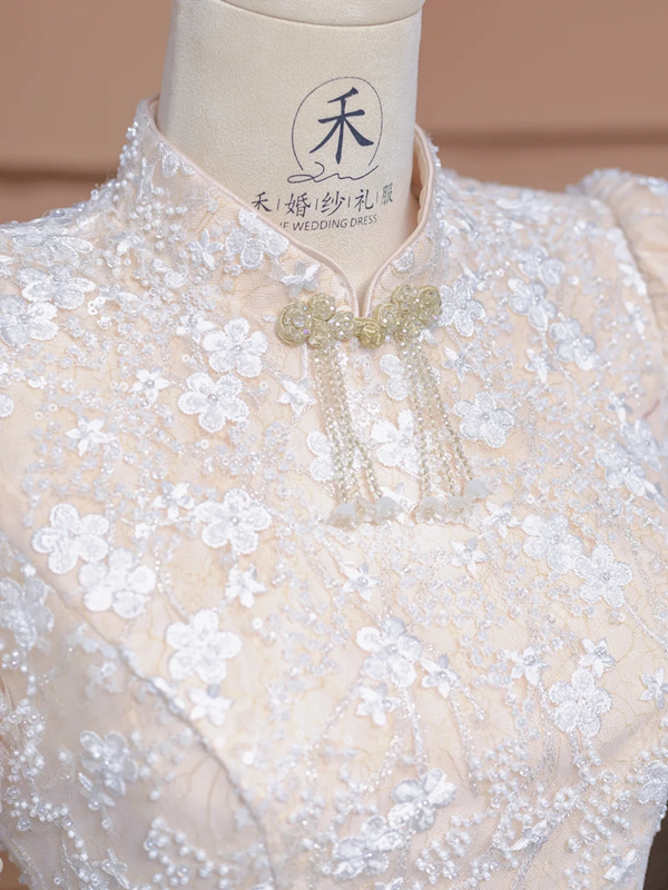 Light nude pink fitted long ball gown, bridal dress R8317