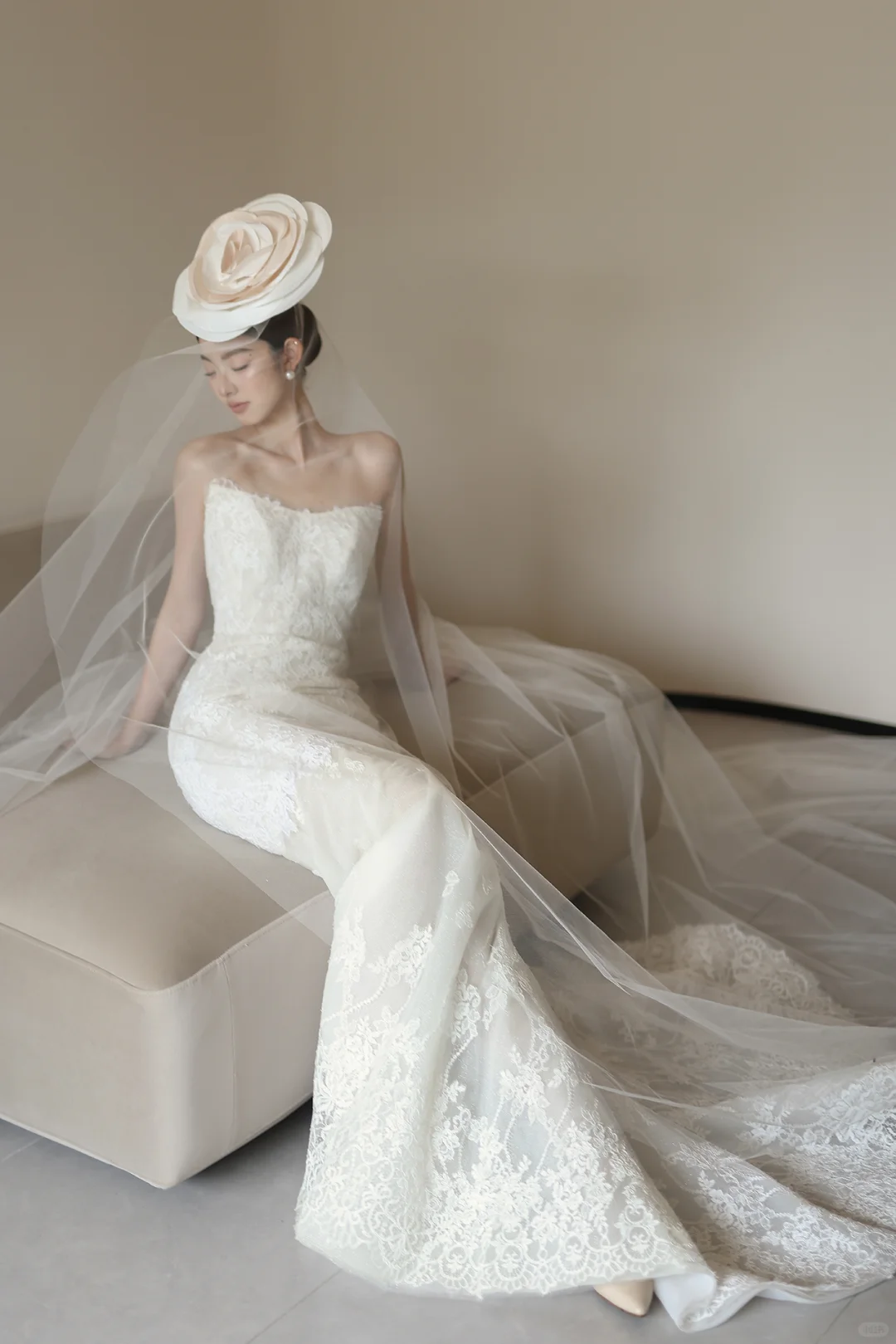 White tube top lace waist slim fit temperament fishtail sexy long dress bridal gown R6060