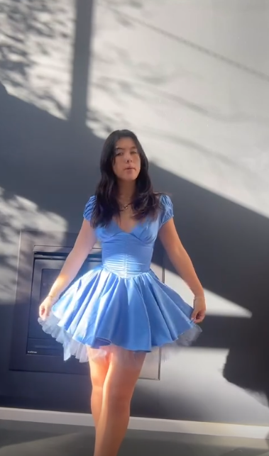 Blue V‑Neck Fit‑and‑Flare Mini Homecoming Dress R5449