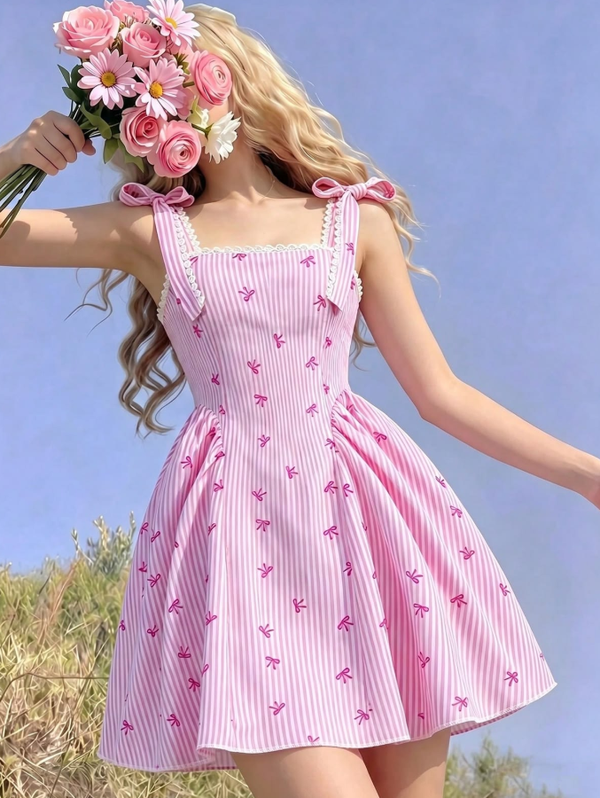 Striped Gentle Women's Homecoming Dress Pink Corset Short Prom Dress Birthday Dress RS2472