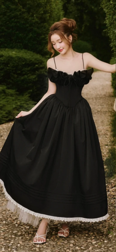 Black strapless tube top with fishbone waist, elegant temperament long skirt, homecoming dress R4679