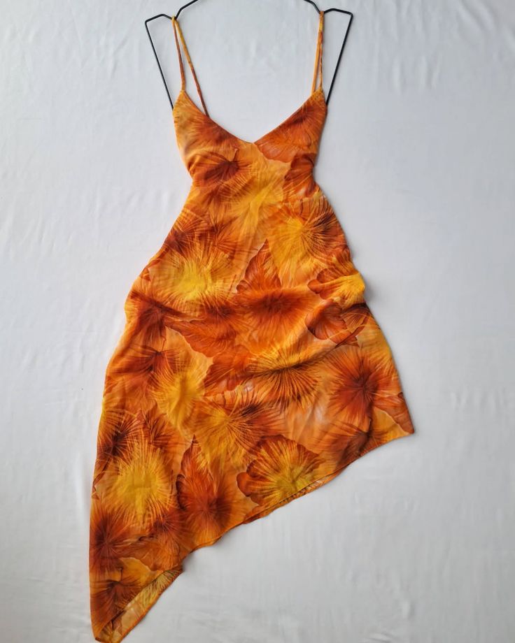 Orange and yellow printed suspenders low-cut waist sexy sun dress homecoming dress R2632