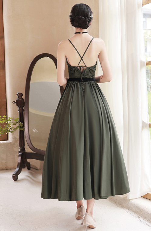 Resort Bud Green Prom Gown , Silky Satin Pleated Corset Maxi Summer Dress Cami Dress RS1731