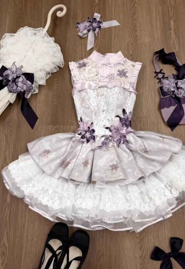 Dreamy Lavender Homecoming Dress , 3D Floral Lace Corset Mini Birthday Dress Party Dress RS1709
