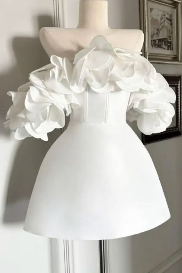 Satin Silky Homecoming Dress , Cute White Corset Short Prom Dress RS1778