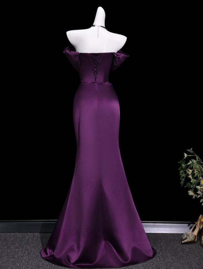 Satin Hazy Corset Prom Gown , High End Purple Maxi Evening Dress Ball Gown RS1796
