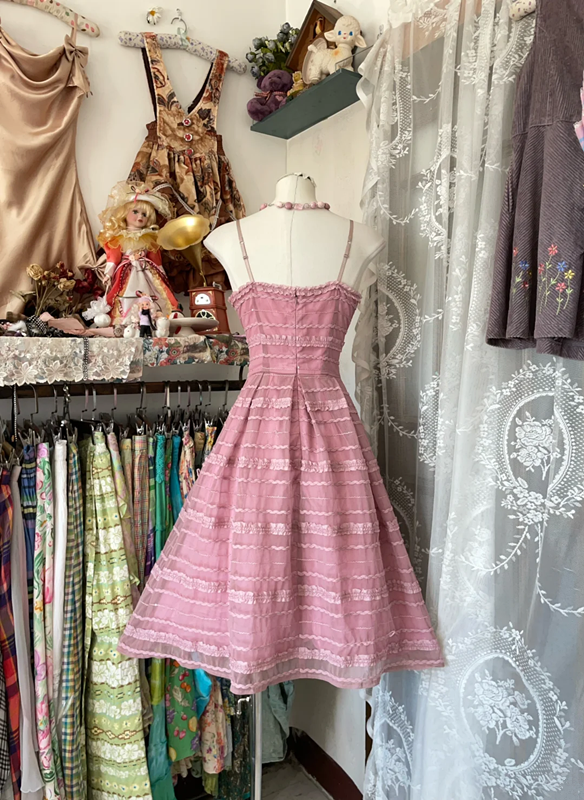 Pink halter-neck A-line mini ball gown R6340