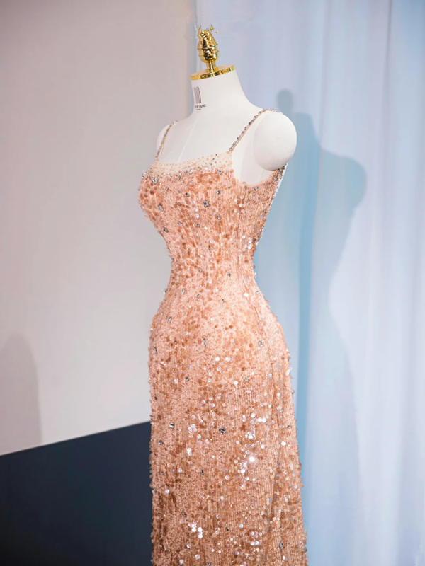 Gold halter-neck, fitted, bodycon long ball gown/bridal dress R8986