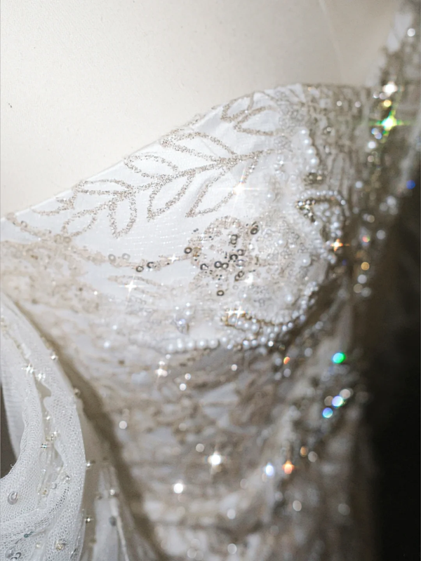 White tube top sequined waist slim sexy long skirt, prom dress R5665