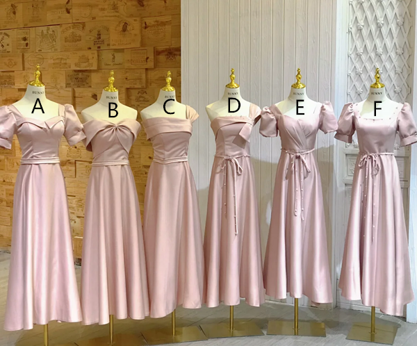 Pink Pink satin waist-cinched, slim-fit and figure-flattering ball gown, bridesmaid dress R5941
