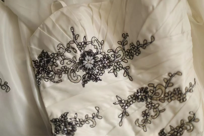 White halter-neck, black embroidered, fitted, bodycon long ball gown R6740