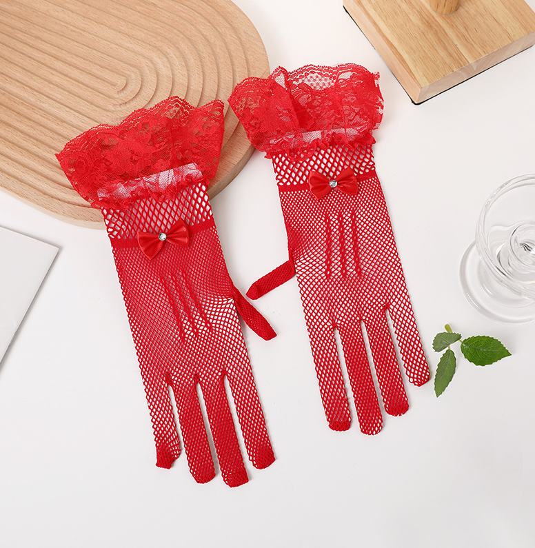 Halloween lace gloves bridal gloves bow hot diamond mesh sunshade sexy sleeves S6275