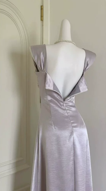 Silky Satin Gentle Corset Prom Gown , Lavender Women's Maxi Evening Dress RS2584