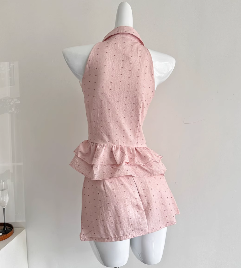 Summer sweet waist slim sleeveless top skirt suit R2003