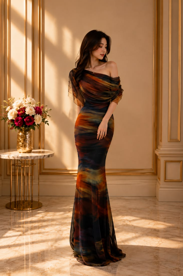 Slim Chiffon Bodycon Prom Gown , Dignified Gradient Evening Dress RS1848