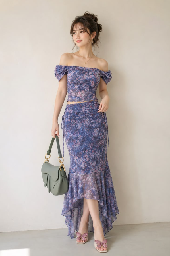 Slim Chiffon Floral Bodycon Prom Gown , Charming Purple Maxi Summer Dress Party Dress RS1849