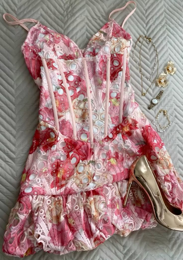 Pink gradient suspenders waist slimming short skirt homecoming dress R2736