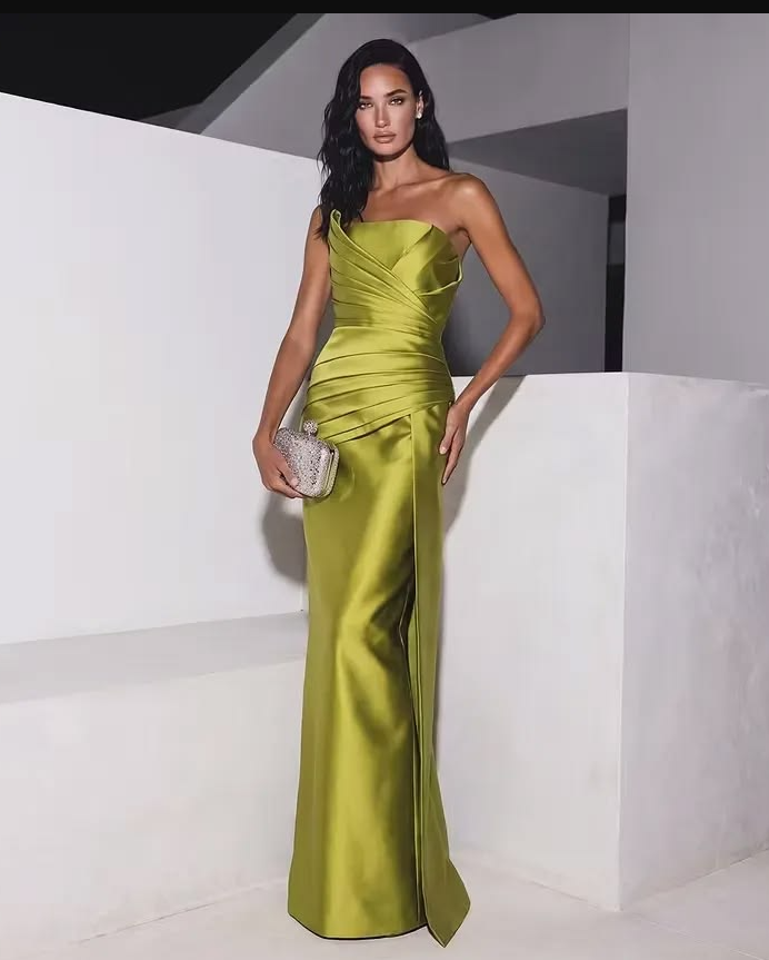 Silky Satin Bodycon Prom Gown , Stunning Green Maxi Evening Dress Ball Gown RS1877