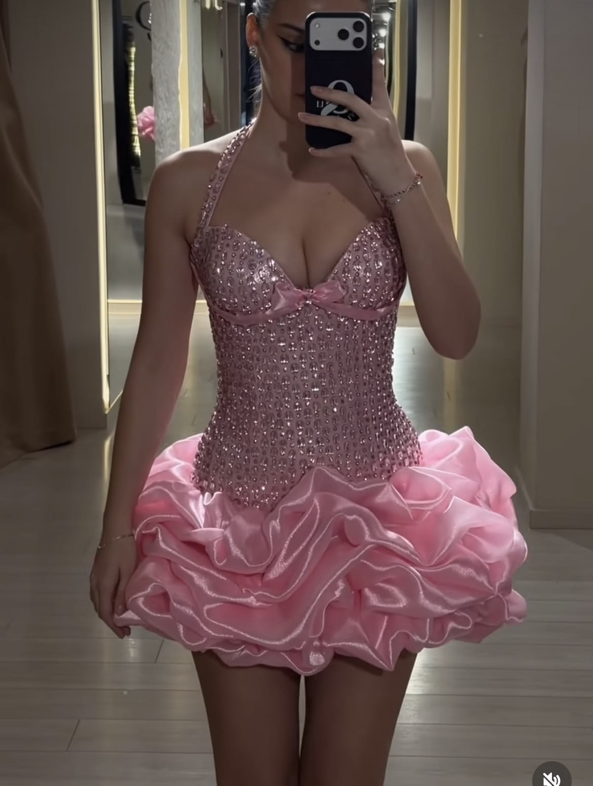 Cute Pink A-Line Strapless Sequin Bodycon Mini Prom Dress Homecoming Dress RS205
