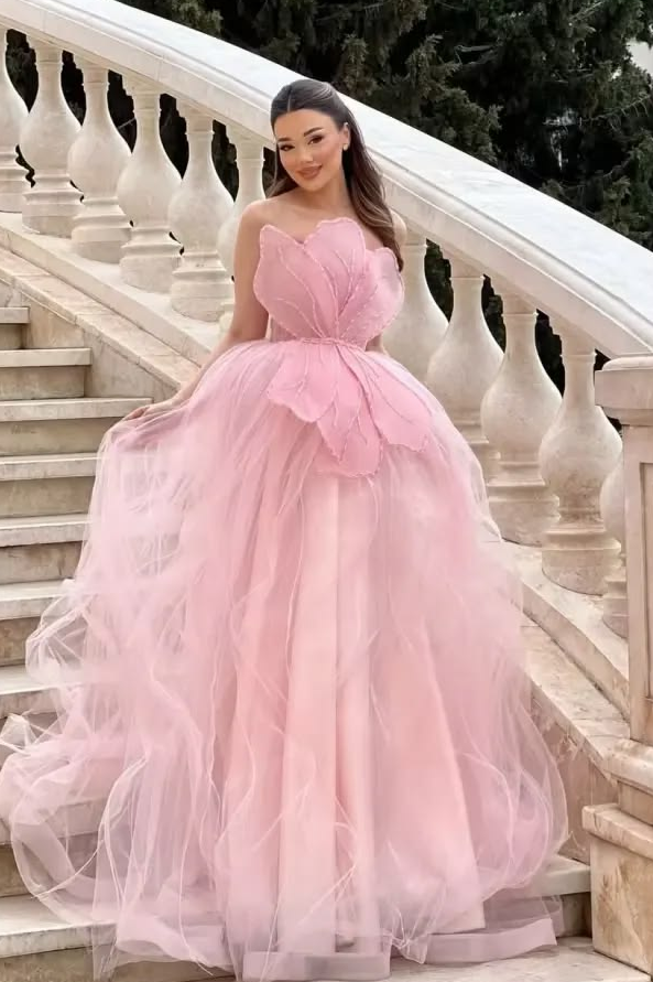 Tulle Puffy Corset Prom Gown , Dreamy Pink Romantic Maxi Birhday Dress Ball Gown RS1879
