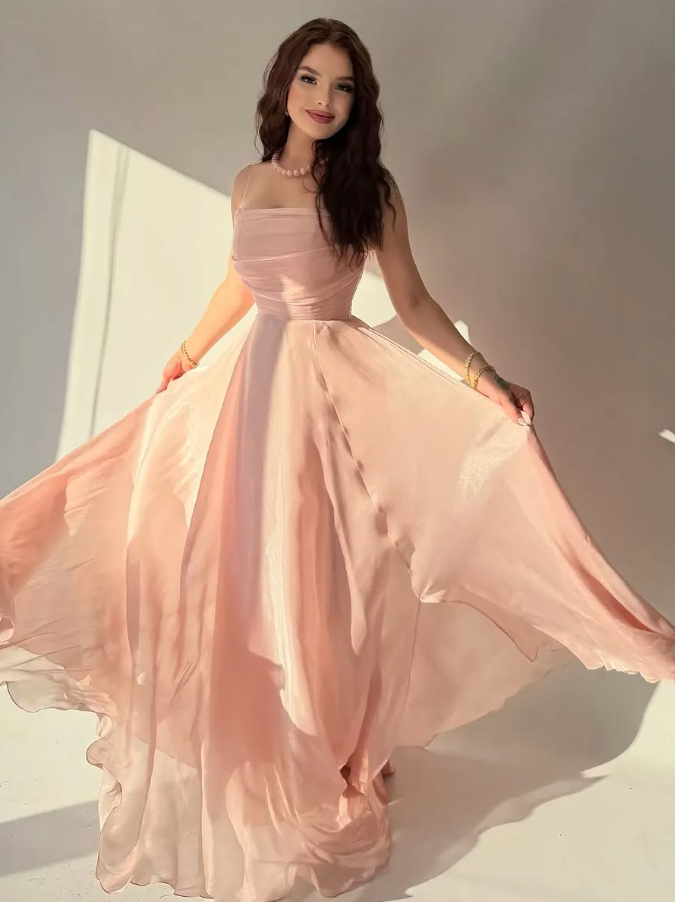 Chiffon Flowy Corset Prom Gown , Dreamy Pink Maxi Party Dress Summer Dress RS1906