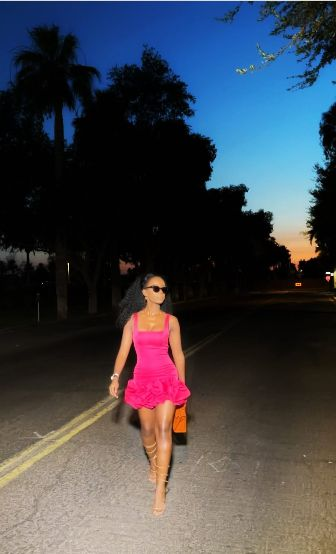 Rose red suspender waist slim fit flower bud skirt short skirt homecoming dress R5470