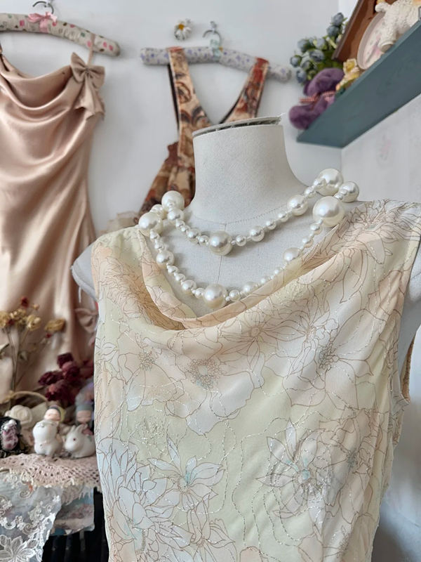 Light yellow floral print fitted elegant ball gown R6222