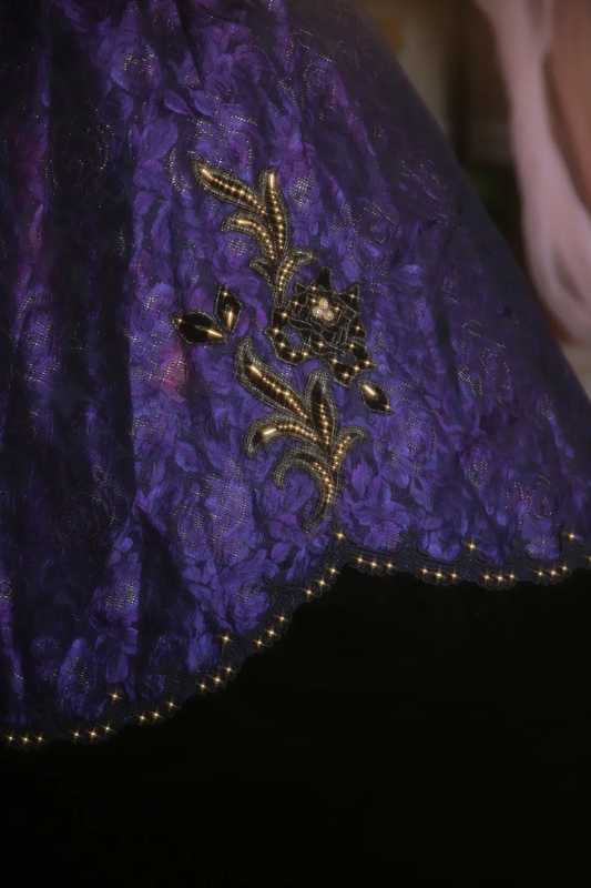 Purple vintage patterned fitted waist ball gown/bridal dress R7273