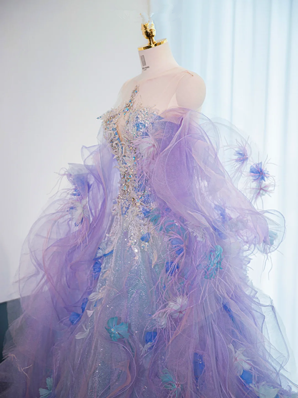 Light purple strapless fitted long ball gown, bridal dress R8987