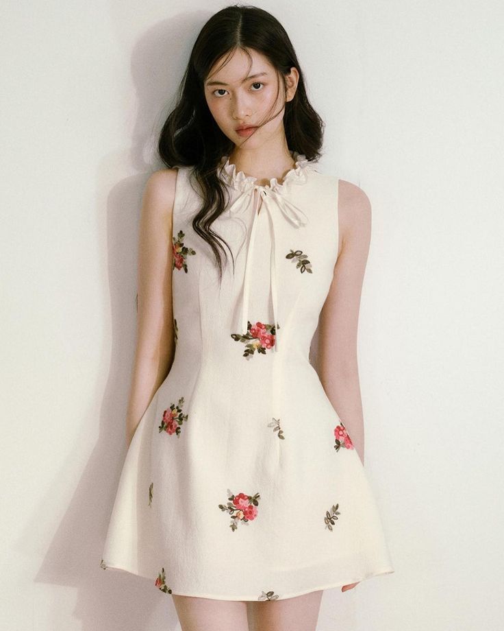 White print retro floral elegant waist slim A-line short skirt homecoming dress R3347