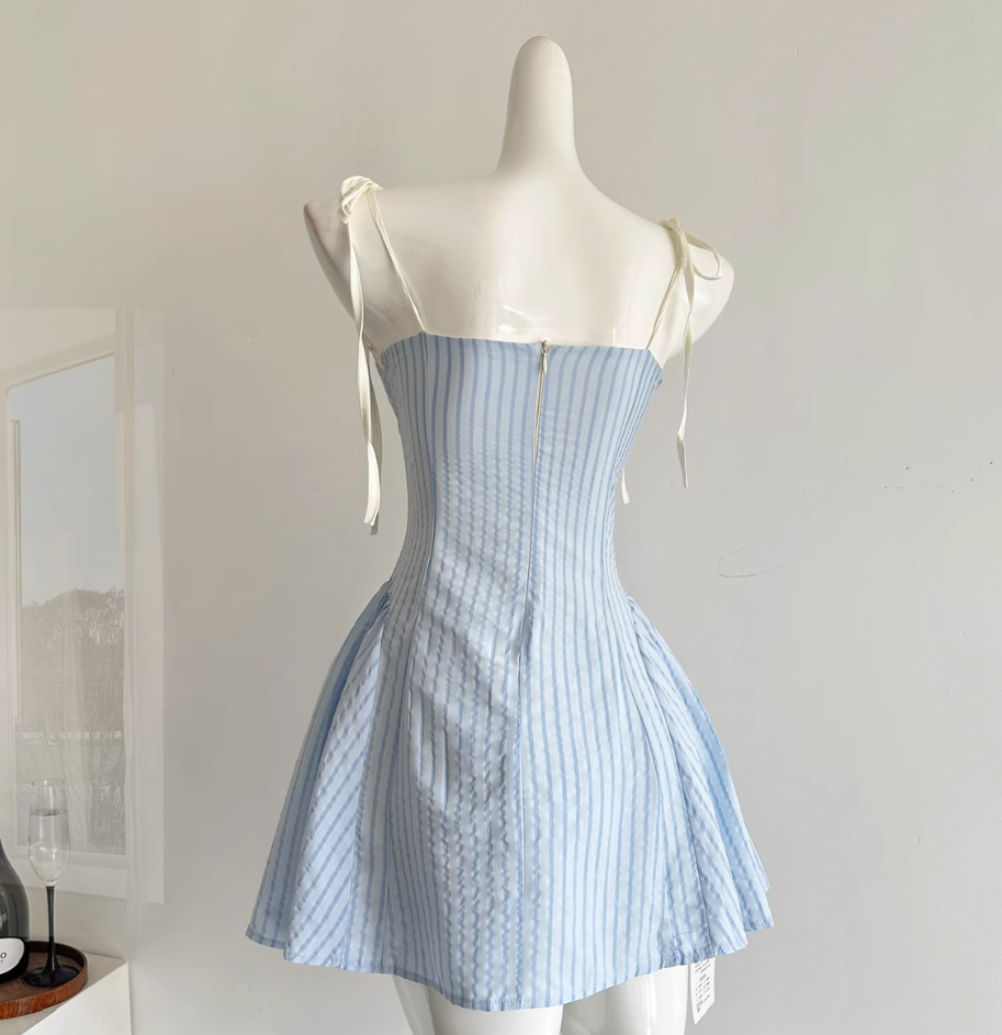 Blue Wind Chime Original Design Striped Splicing Dress R2036