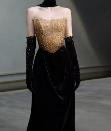 Slim Hazy Sequins Corset Prom Gown ,High End Contrast Maxi Evening Dress RS1943