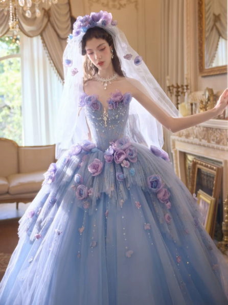 Silky Satin Applique Corset Prom Gown ,Dreamy Lavender Maxi Evening Dress Birthday Dress RS1959