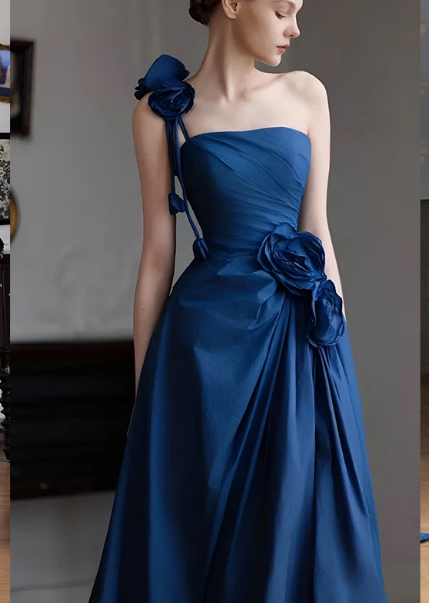 Silky Satin Corset Prom Gown ,Elegant Navy Maxi Quinceanera Dress Ball Gown RS1951