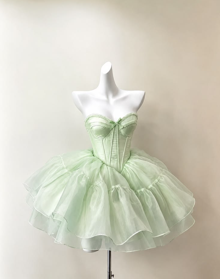 Tulle Puffy Corset Homecoming Dress , Fresh Green Short Prom Dress Party Dress RS1963