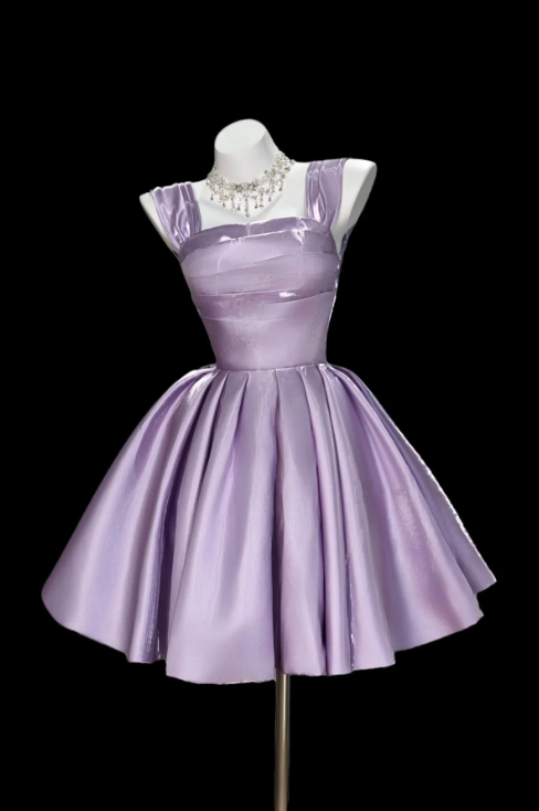 Minimalist Lavender A-Line Square Corset Mini Prom Dress Homecoming Dress RS423