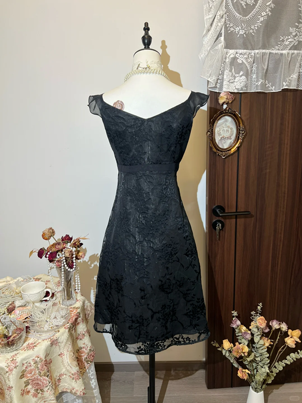 Black lace suspenders cute waist slim sexy short skirt homecoming dress R4280